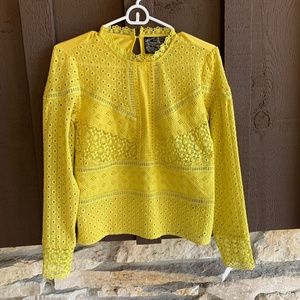Anthropologie eyelet chartreuse shirt/ blouse XS NWT
